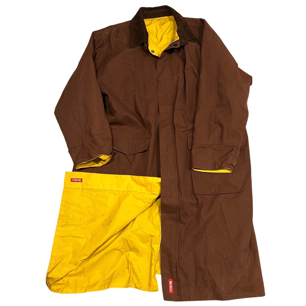 Vintage Marlboro Adventurer Duster Coat Rain Jacket Chore Corduroy Collar XL Zip